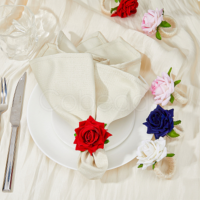 HOBBIESAY 8Pcs 4 Style Artificial Rose Polyseter Napkin Rings DJEW-HY0001-02-1