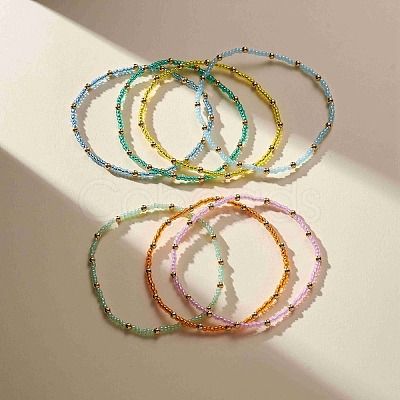 7Pcs 7 Color Glass Seed Beaded Stretch Bracelets Set for Women BJEW-JB09191-1