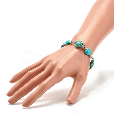 Heart & Tortoise Synthetic Turquoise(Dyed) Beaded Bracelet BJEW-JB07302-02-1