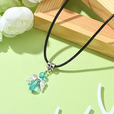 Angel Shape Alloy with Glass Pendant Necklaces NJEW-JN04560-04-1