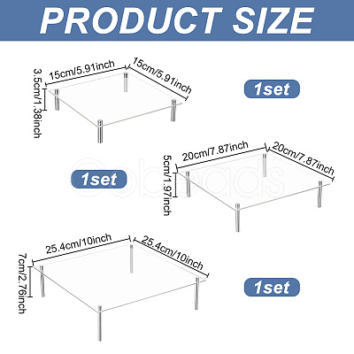 FINGERINSPIRE 3 Sets 3 Styles Square Acrylic Action Figures Riser Display Pedestals ODIS-FG0001-58-1