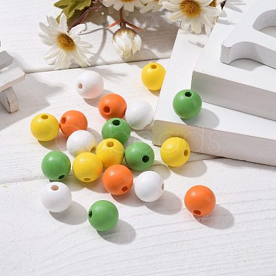 160Pcs 4 Colors Farmhouse Country and Rustic Style Painted Natural Wood Beads WOOD-LS0001-01K-1