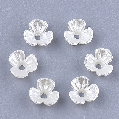 3-Petal ABS Plastic Imitation Pearl Bead Caps X-OACR-T018-01-1