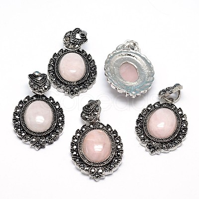 Natural Rose Quartz Gothic Pendants G-F228-18G-FF-1