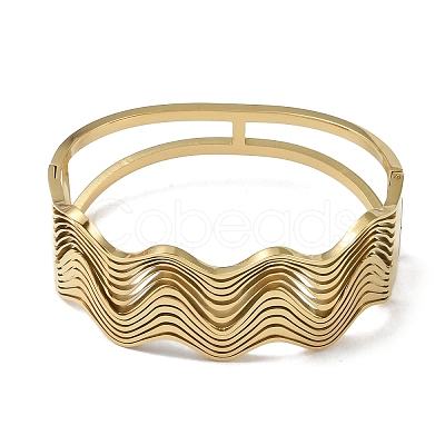 304 Stainless Steel Hollow Wavy Hinged Bangles for Women BJEW-U002-13G-1