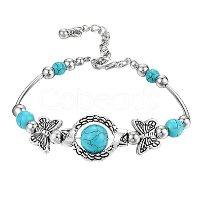 Natural Turquoise Bead Bracelets PW-WGFCF02-01-1