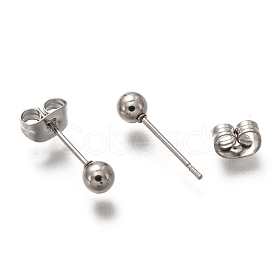 Tarnish Resistant 304 Stainless Steel Ball Stud Earrings EJEW-L254-01D-P-1