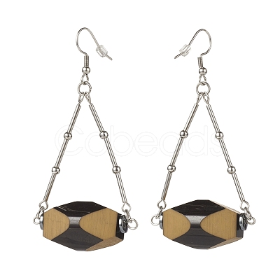 Synthetic Hematite & Acrylic Oval Dangle Earrings EJEW-JE04975-1