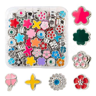 70Pcs 7 Style Flowers & Plants Series UV Plating Acrylic European Beads OACR-LS0001-07-1