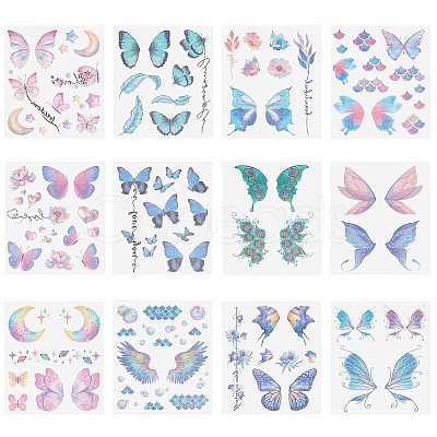 Gorgecraft 12 Sheets 12 Style Butterfly Theme Cool Sexy Body Art Removable Temporary Tattoos Paper Stickers MRMJ-GF0001-37-1