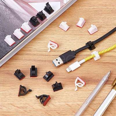 PandaHall Elite 120Pcs 2 Colors Plastic Self Adhesive Cable Clips FIND-PH0003-95-1