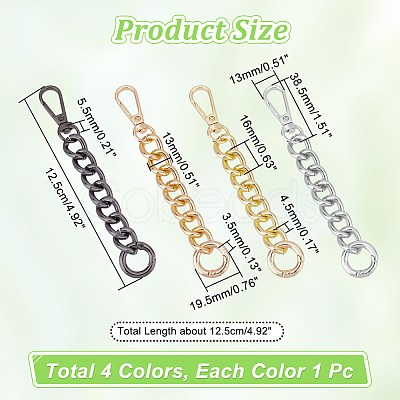 WADORN 4Pcs 4 Colors Alloy Curb Chain Purse Strap Extenders FIND-WR0008-86-1