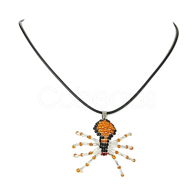 Braided Glass Seed Bead Spider Pendant Necklaces NJEW-MZ00036-02-1