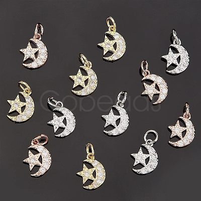 Nbeads 12Pcs 3 Colors  Brass Micro Pave Cubic Zirconia Charms ZIRC-NB0001-81-1