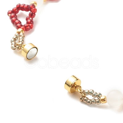 Glass Seed & Natural Agate Beaded Bracelet with Brass Magnetic Clasp BJEW-JB07803-1