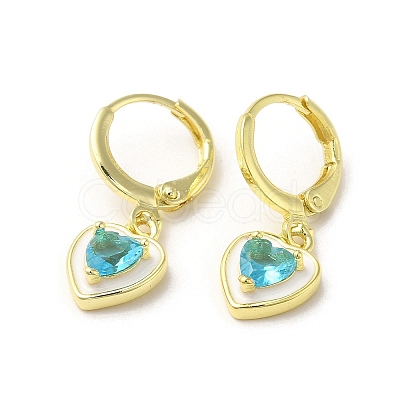 Heart Real 18K Gold Plated Brass Dangle Leverback Earrings EJEW-L268-025G-04-1