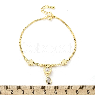 Brass Micro Pave Clear Cubic Zirconia Charm Bracelets for Women BJEW-C083-06G-1