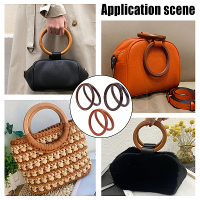 WADORN 6Pcs 3 Styles Wooden Round Ring Shaped Bag Handles FIND-WR0007-90-1