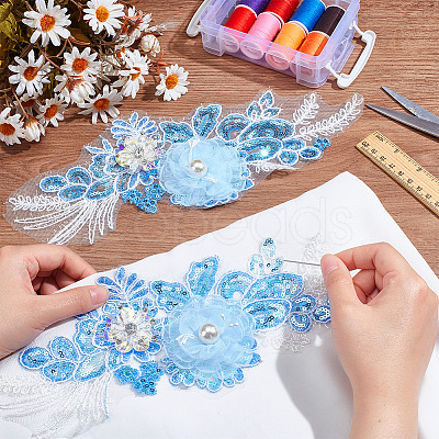 3D Flower Pattern Polyester Embroidered Lace Appliques DIY-WH0530-91-1