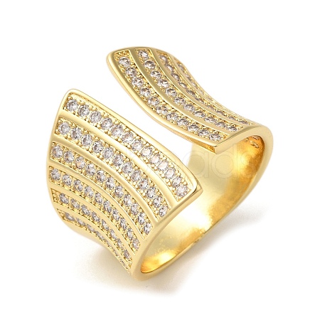 Brass Micro Pave Clear Cubic Zirconia Open Cuff Rings RJEW-U008-27G-1