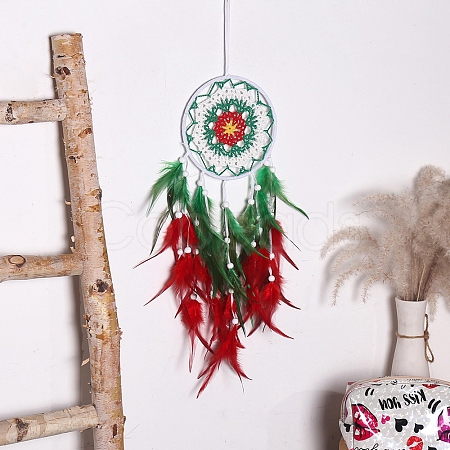 Christmas Woven Net/Web with Feather Pendant Decorations PW-WG6AD0C-01-1