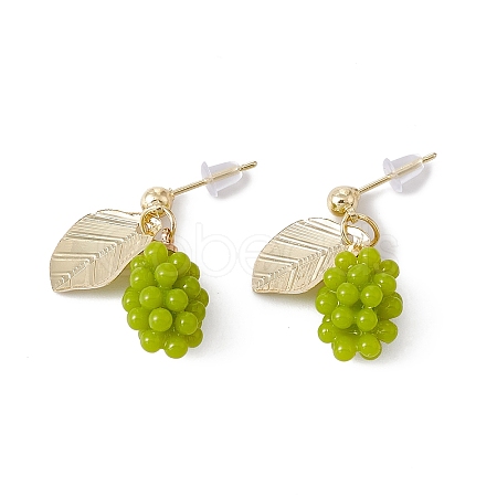 Resin Grape Shape Dangle Stud Earrings with 925 Sterling Silver Pin EJEW-E266-01LG-1