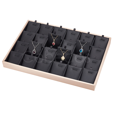 24-Slot Imitation Leather Cover with Wood Necklace Display Trays NDIS-WH0003-011-1