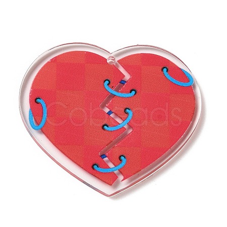 Valentine's Day Printed Heart Theme Acrylic Pendants OACR-B015-01B-05-1