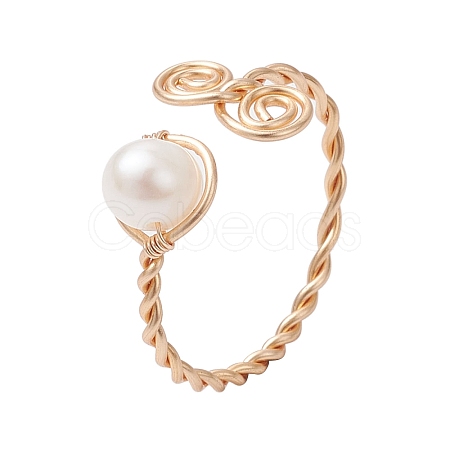 Round Natural Cultured Freshwater Pearl Beads Finger Rings RJEW-JR00776-1