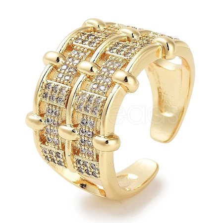 Rack Plating Brass Pave Clear Cubic Zirconia Open Cuff Rings RJEW-M172-09G-1