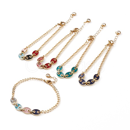 Golden Plated Brass Enamel Chain Bracelets BJEW-JB05881-1