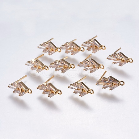 Brass Micro Pave Cubic Zirconia Stud Earring Findings KK-F738-37G-1