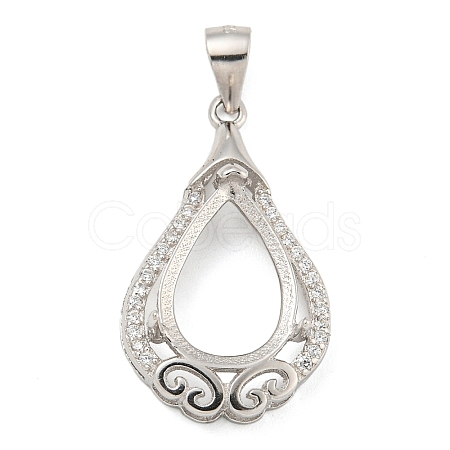 925 Sterling Silver Micro Pave Clear Cubic Zirconia Open Back Bezel Pendant Cabochon Settings STER-B005-14P-1