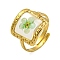 Brass Adjustable Rings for Women, Cadmium Free & Lead Free, with Epoxy Resin & Dried Flower inside, Real 18K Gold Plated, Square, 15mm, Inner Diameter: 17mm