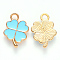 Alloy Enamel Pendants, Clover, Light Gold, Sky Blue, 18x12x2mm, Hole: 2mm