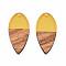 Transparent Resin & Walnut Wood Pendants, Teardrop Shape Charm, Champagne Gold, 38x18x3mm, Hole: 2mm