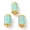 Alloy Enamel Beads, Golden, Column with Rune, Cyan, 13x8mm, Hole: 1.4mm