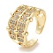 Rack Plating Brass Pave Clear Cubic Zirconia Open Cuff Rings, Cadmium Free & Lead Free, Long-Lasting Plated, Rectangle, Real 18K Gold Plated, Adjustable