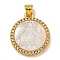 Rack Plating Brass Micro Pave Clear Cubic Zirconia Flat Round Pendants, Carved Natural White Shell Charms, Golden, Virgin, 22.5x19x3.5mm, Hole: 5X2.5mm