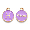 Alloy Enamel Pendants, Cadmium Free & Lead Free, Flat Round with Constellation, Light Gold, Medium Purple, Pisces, 15x12x2mm, Hole: 1.5mm