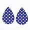 Independence Day Theme, PU Leather Big Pendants, Double Sided, teardrop, with Star Pattern, Blue, 56x37x1.5mm, Hole: 1.8mm