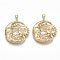 Brass Micro Pave Cubic Zirconia Pendants, Moon with Sun, Nickel Free, Clear, Real 18K Gold Plated, 25x20x2.5mm, Hole: 4x2mm