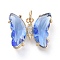 Brass Micro Pave Clear Cubic Zirconia Pendant, with Glass, Butterfly, Golden, Cornflower Blue, 15x19x4.5mm, Hole: 3.5mm