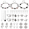 Pandahall DIY Bracelet Making Finding Kit, Including Glass Cabochons, Alloy Clasps, Brass Chains Extender, Star & Heart & Flower Stainless Steel Cabochon Settings & Alloy Connector Charms, Stainless Steel Color, 167Pcs/box