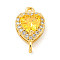 Brass Pave Cubic Zirconia Connector Charms, Heart Links, Golden, Yellow, 15x9x6mm, Hole: 1.2mm