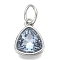 304 Stainless Steel Cubic Zirconia Pendant, Triangle, Stainless Steel Color, Light Steel Blue, 12.5x9.5x5mm, Hole: 5mm