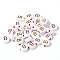 100Pcs Plating Opaque White Acrylic Beads, Rose Gold Metal Enlaced, Flat Round with Letter, Letter B, 7x4mm, Hole: 1.4mm