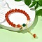 Natural Red Agate Beads Stretch Bracelets for Women, with Golden Alloy Enamel Charm, Pearl Shell Beads, Cat, Inner Diameter: 2 inch(5cm)