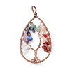 7 Chakra Teardrop Natural Mixed Stone Copper Wire Wrapped Chip Big Pendants G-E195-11R-02-2