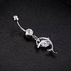 Piercing Jewelry Real Platinum Plated Brass Rhinestone Dolphin Navel Ring Belly Rings AJEW-EE0001-63-3